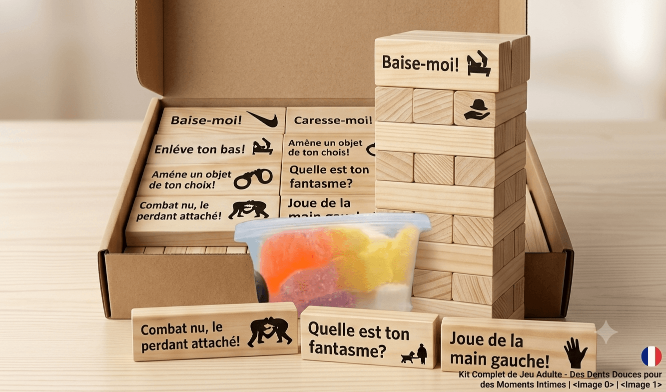 Jeu de la Tour Coquine en Français – Le Jenga Érotique pour Couple (Bonbons aphrodisiaques inclus)