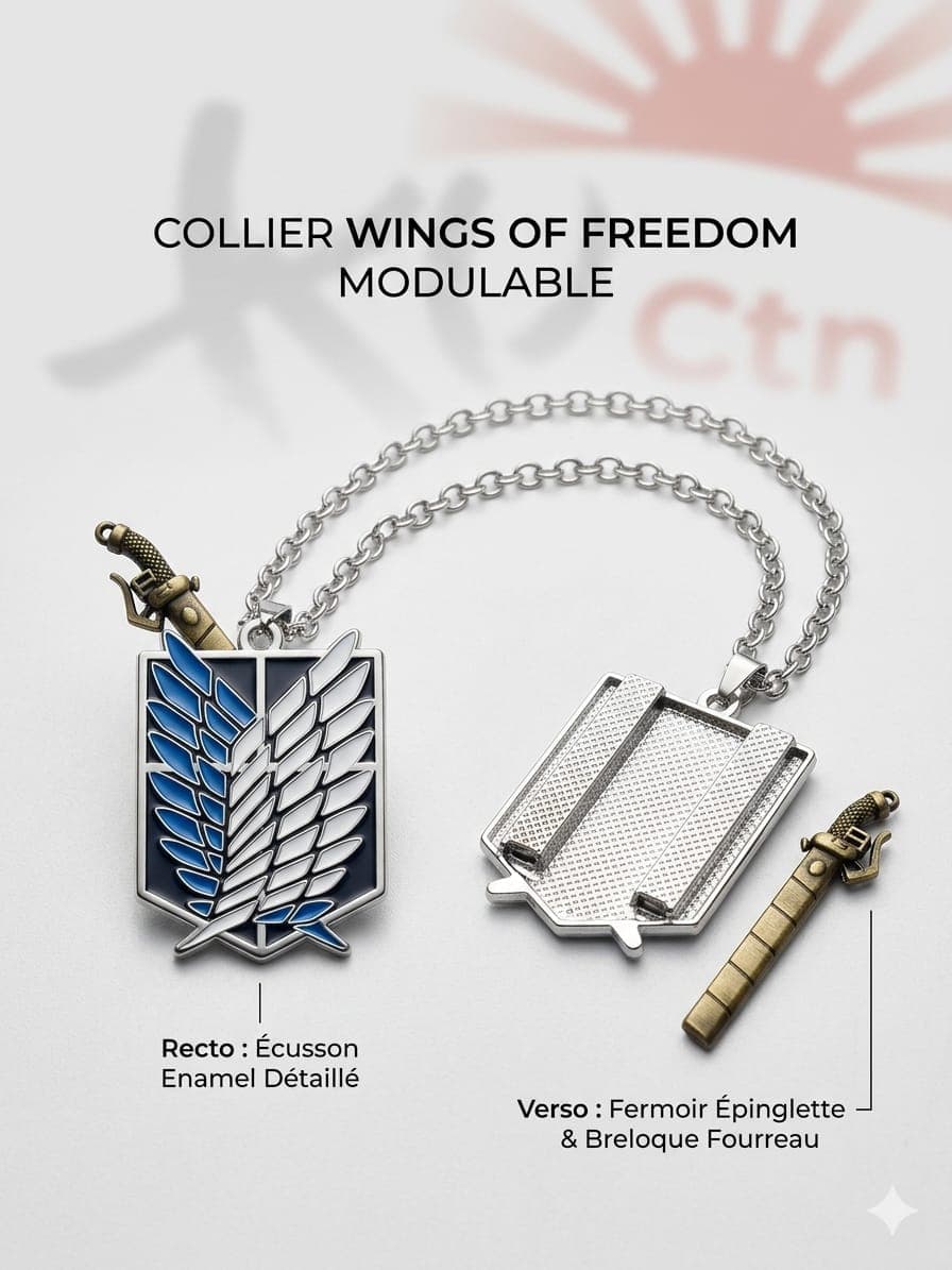Collier Attaque des Titans - Pendentif Ailes de la Liberté avec Mini Épée Amovible