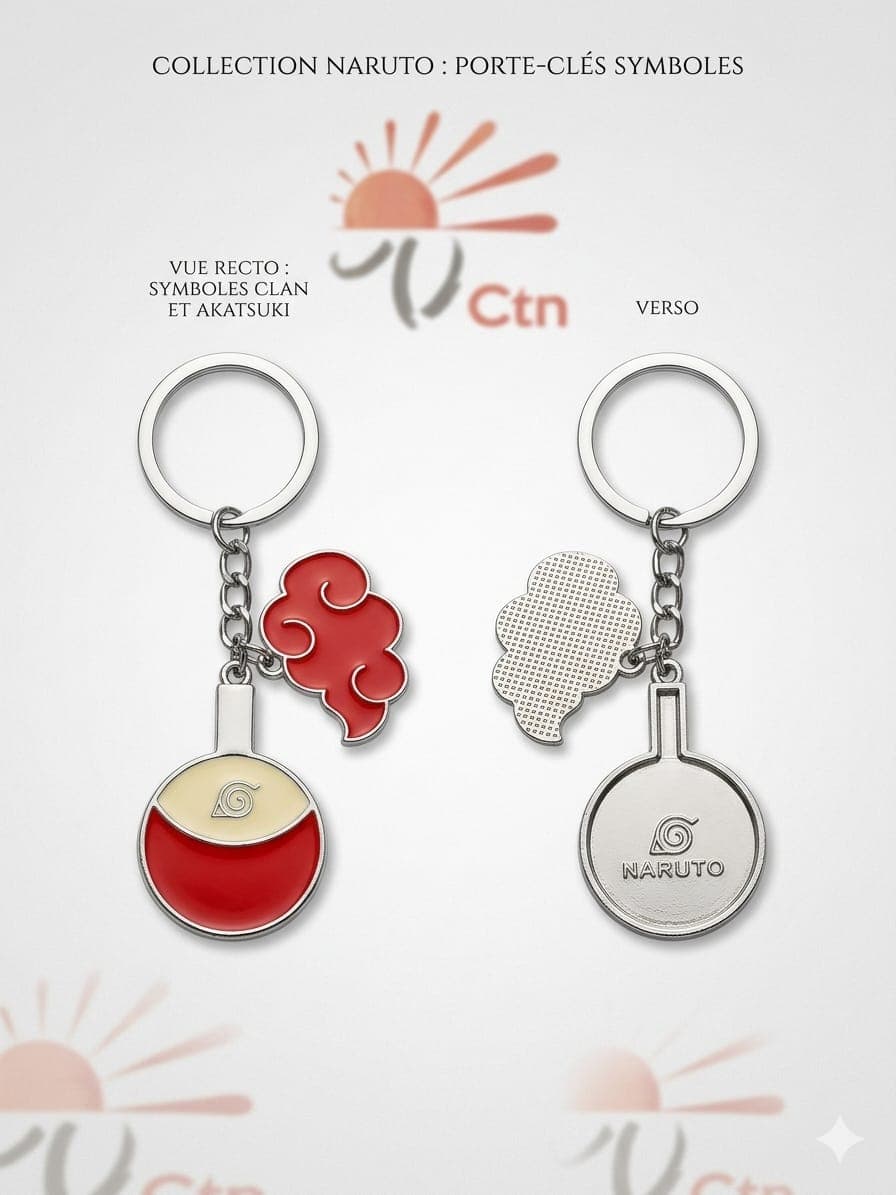 Porte-clés Naruto Shippuden - Éventail Uchiha et Nuage Rouge Akatsuki 